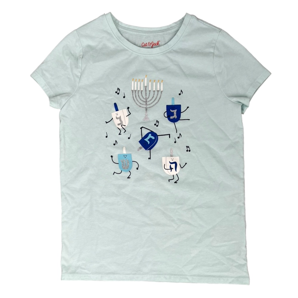 Cat & Jack Light Blue Dreidel Shirt - Size M (7/8)
